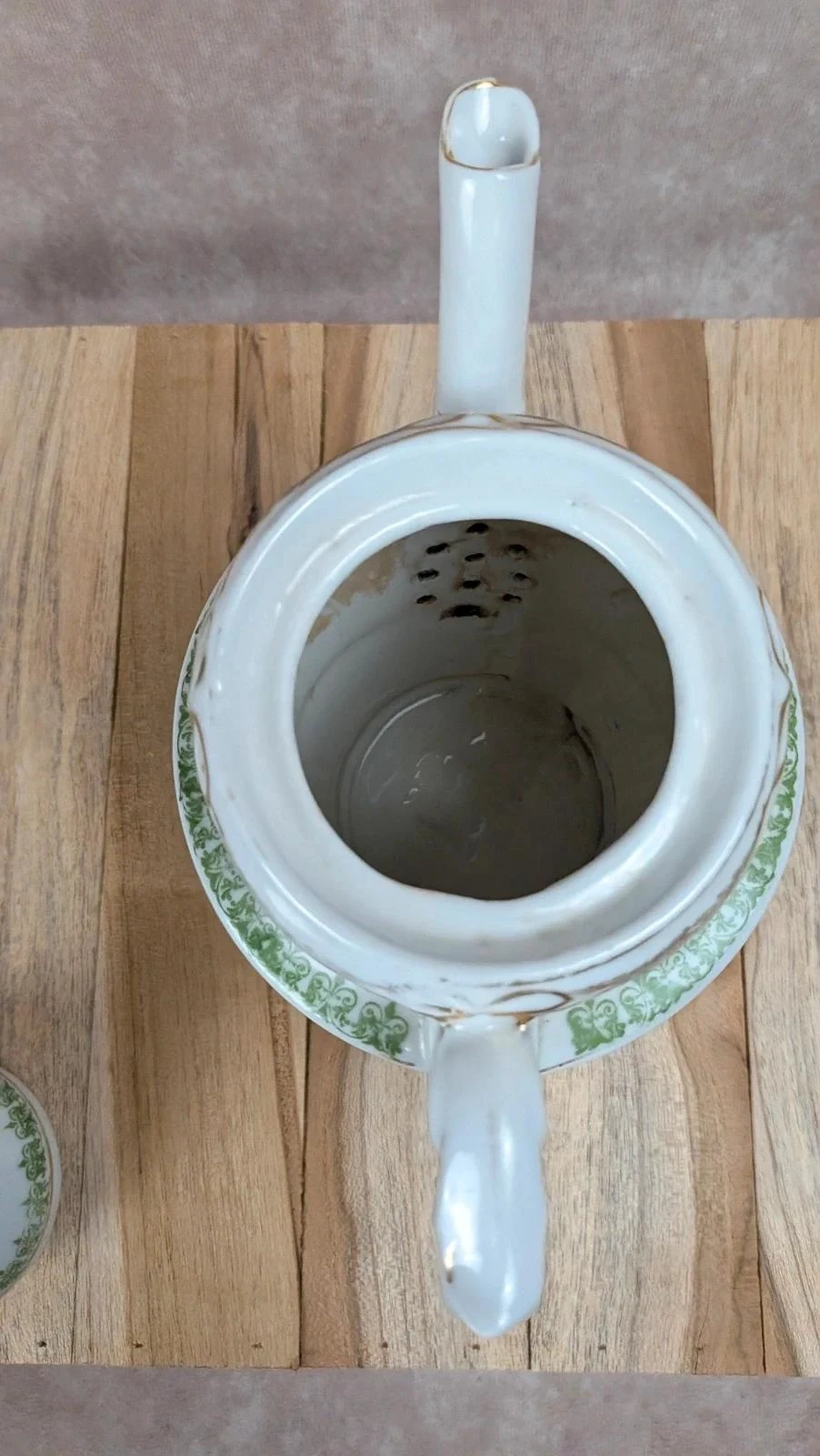Antiga chaleira inglesa de porcelana com decoração verde – photo 7